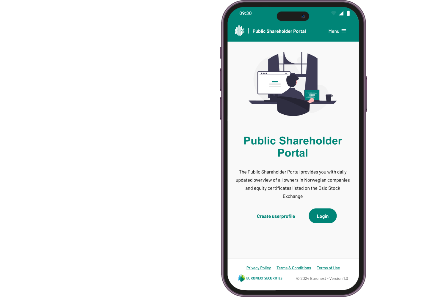Public shareholder portal - mobile screen example