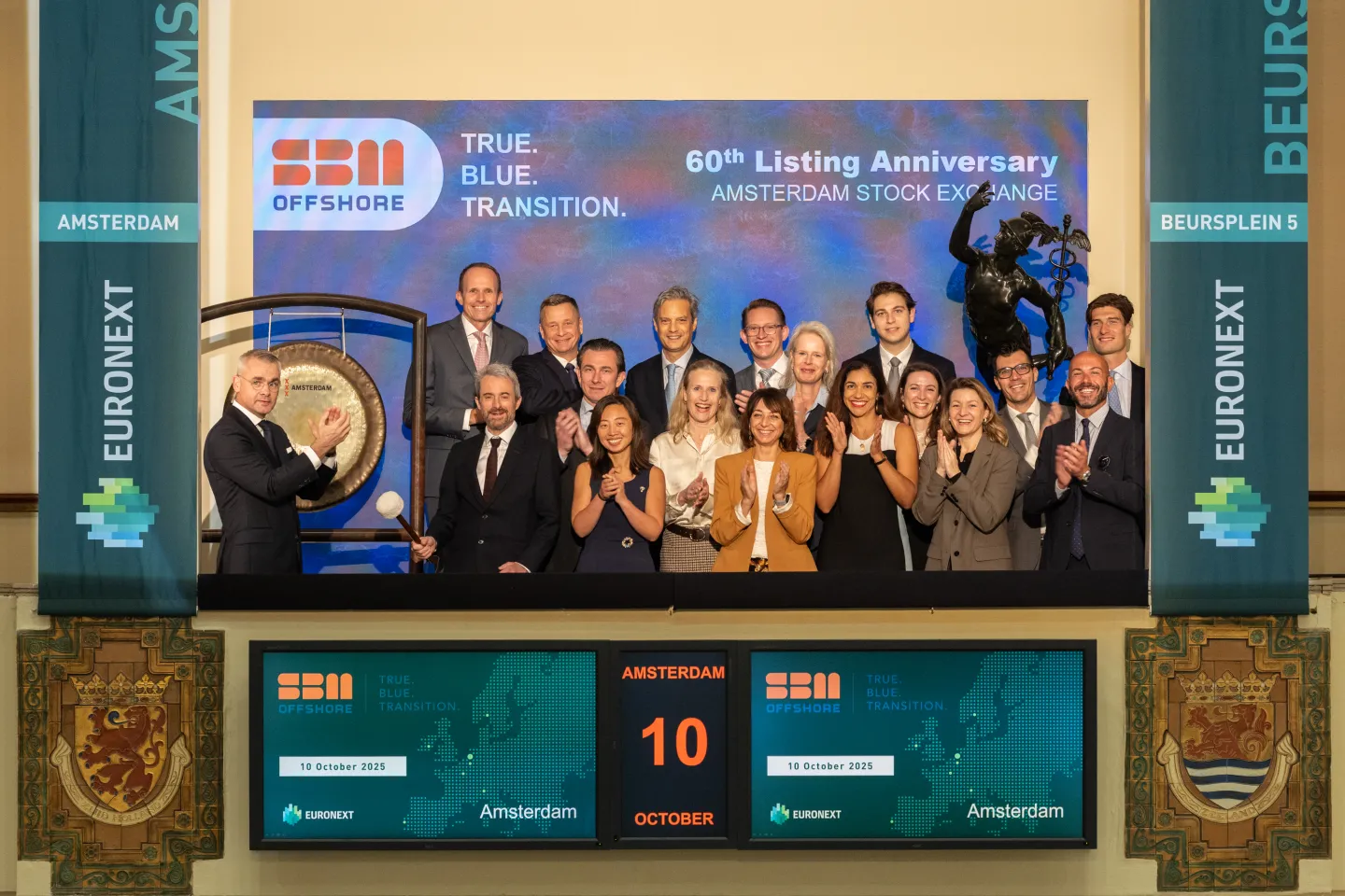 SBM Offshore celebrates their 60-year listing anniversary at Euronext Amsterdam with a gong ceremony