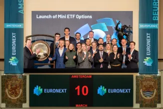 Euronext representatives and associates sound the gong for the launch of Mini ETF Options
